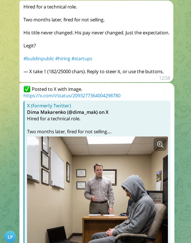 The same story rewritten for X and posted, with a link